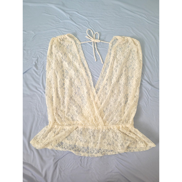 No Boundaries Lace V-Neck Slouchy Wrap Top Size XXL Ivory Boho Festival Dainty - Picture 10 of 10